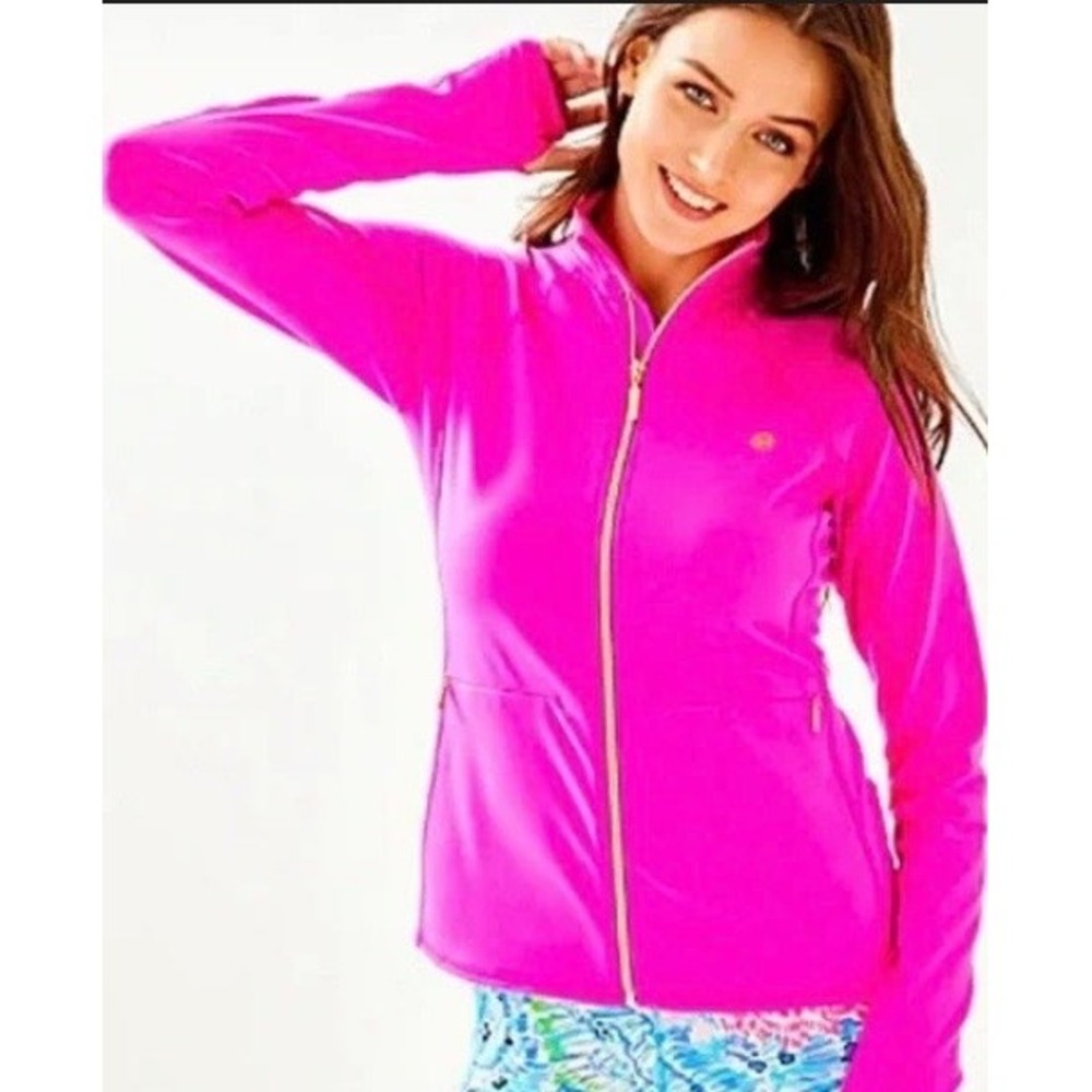 Lilly Pulitzer Skipper Popover Full Zip Jacket Pink UPF 50+ Palm Tree RN88189 M